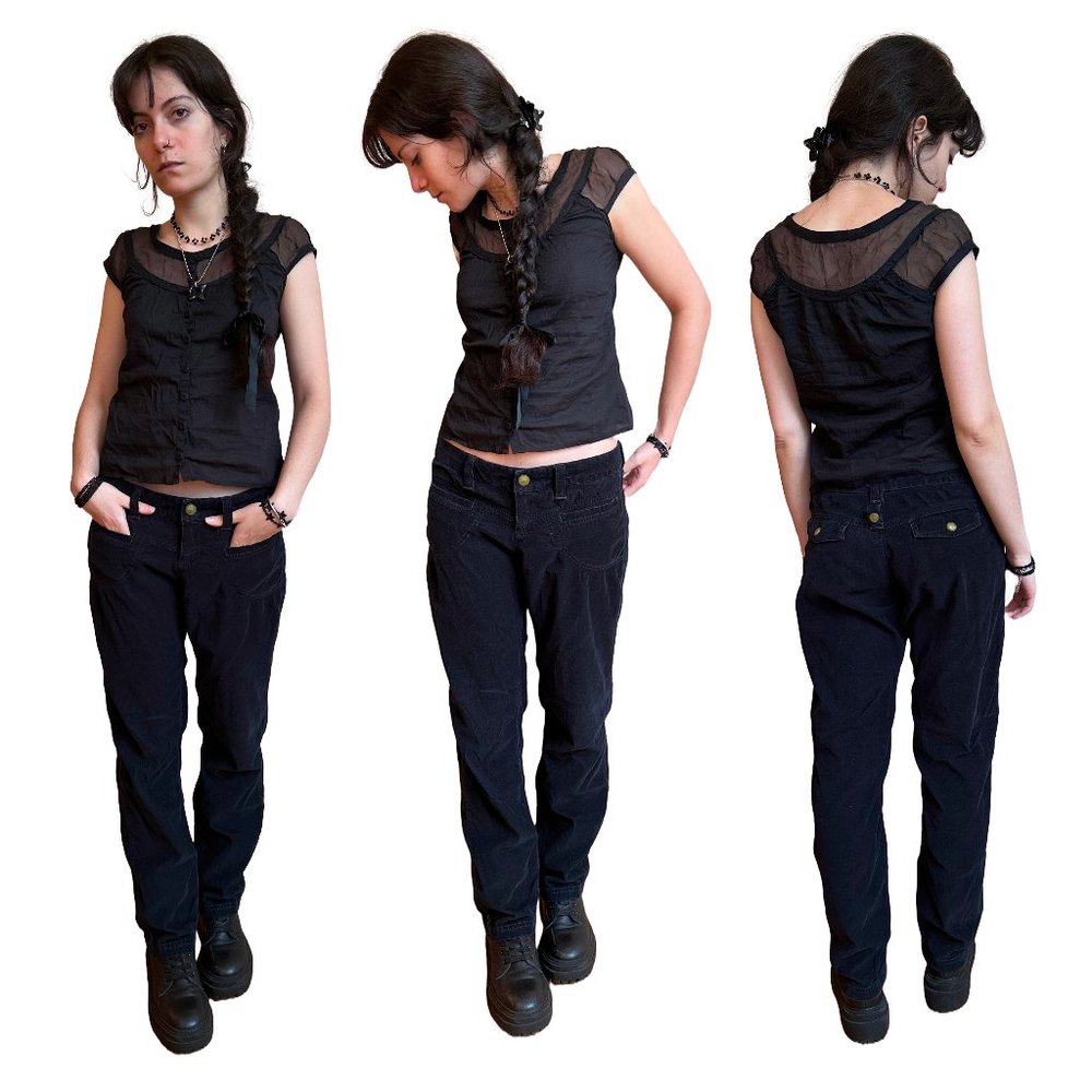 Black Corduroy Mid Rise Athleta Pants with Stitching Detail and Gold Buttons